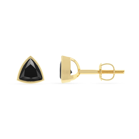 natural black onyx trillion stud earrings in yellow gold