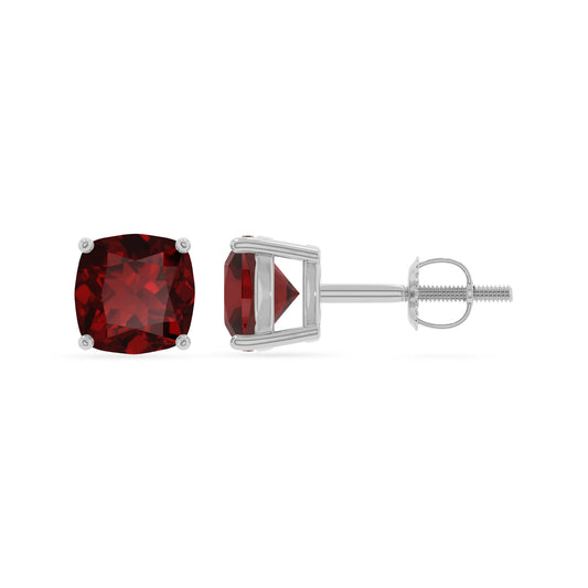 natural garnet cushion stud earrings in white gold
