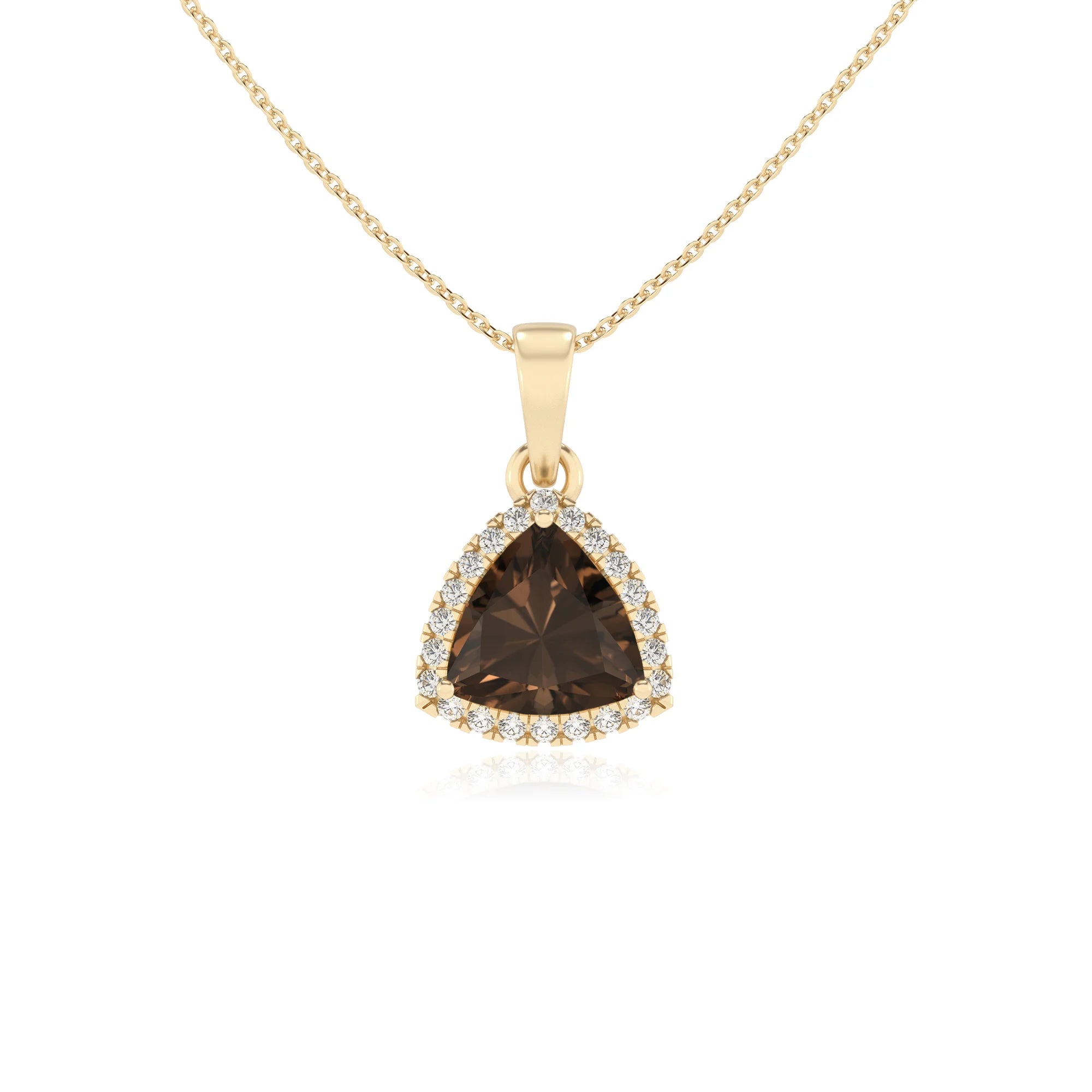 natural smoky-quartz trillion solitaire necklaces in yellow gold
