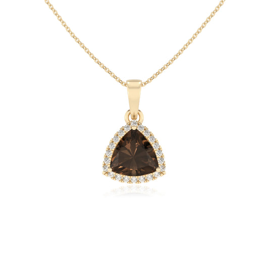 natural smoky-quartz trillion solitaire necklaces in yellow gold