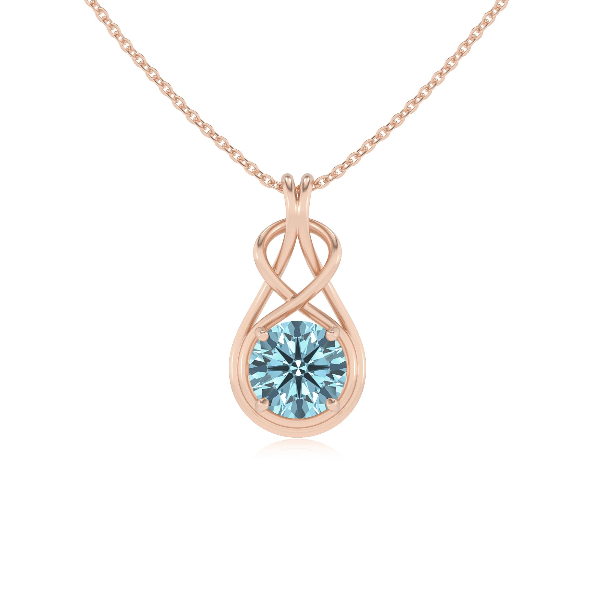 lab grown aquamarine round solitaire necklaces in rose gold