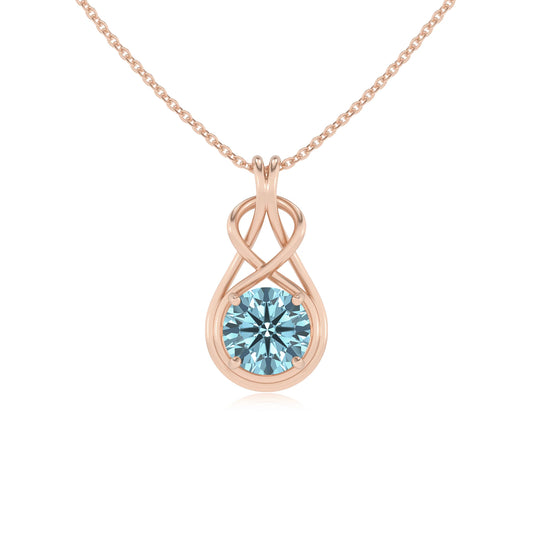 lab grown aquamarine round solitaire necklaces in rose gold