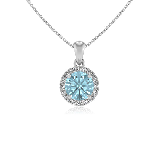 lab grown aquamarine round solitaire necklaces in sterling silver