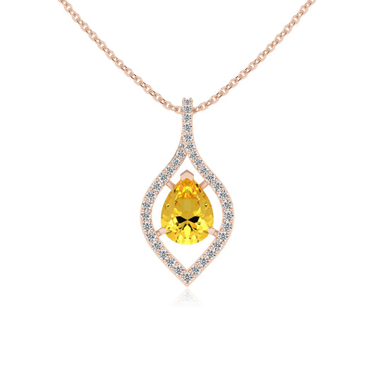 lab grown yellow-sapphire pear infinity necklaces in rose gold