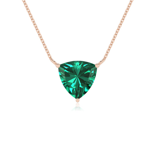 lab grown emerald trillion solitaire necklaces in rose gold