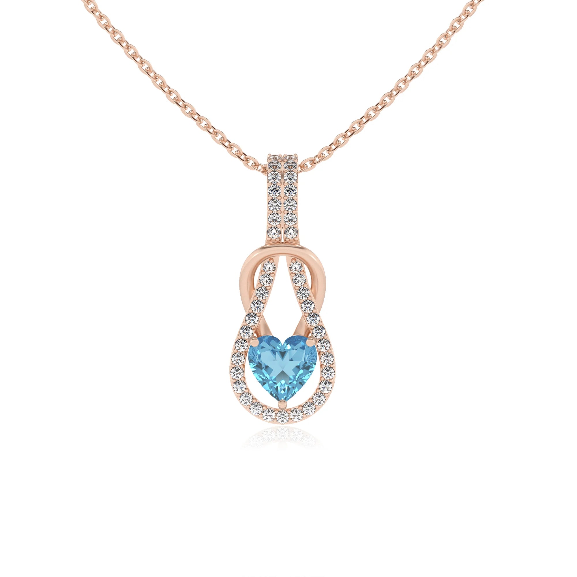 natural swiss-blue-topaz heart infinity v-bale necklaces in rose gold