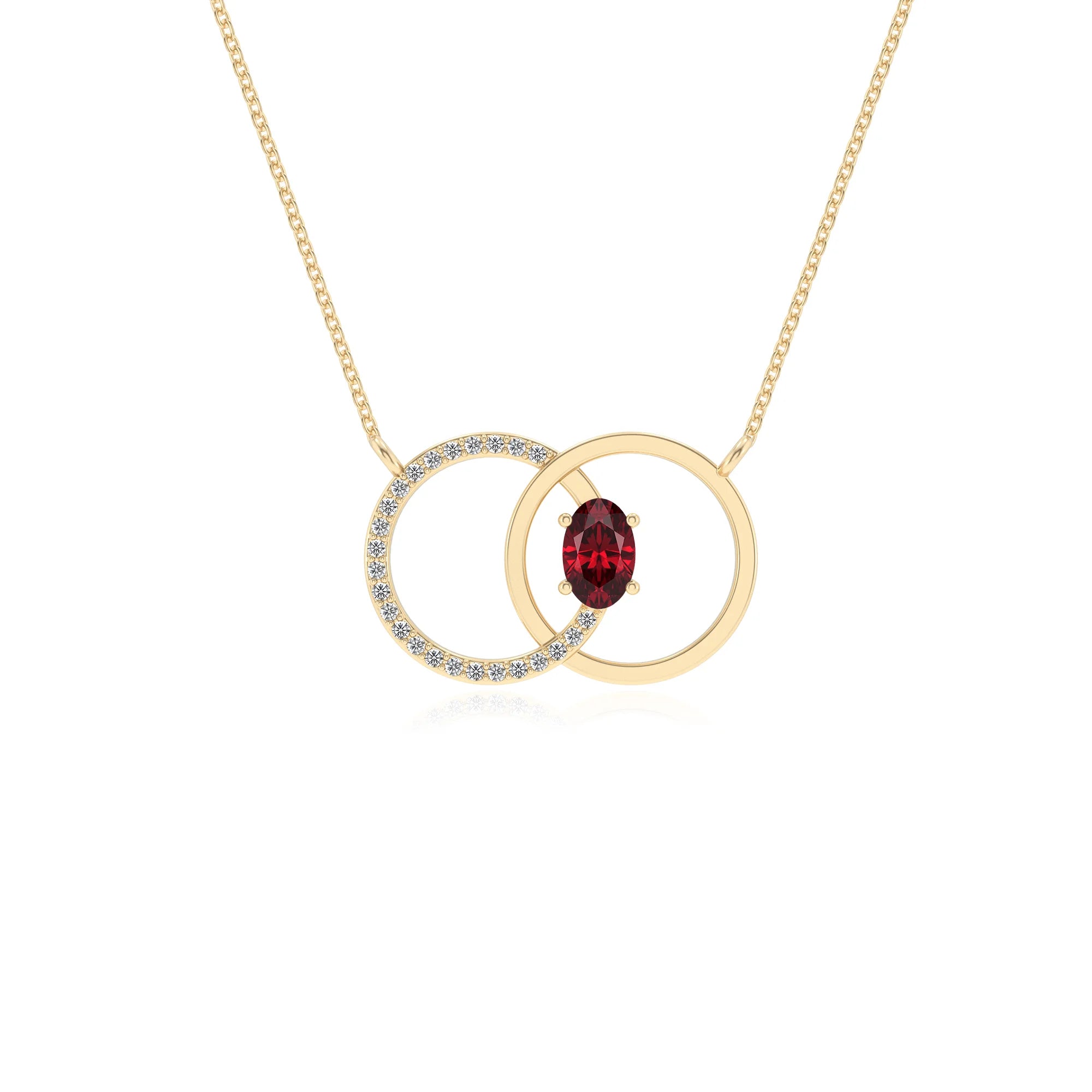 lab grown ruby oval solitaire necklaces in yellow gold