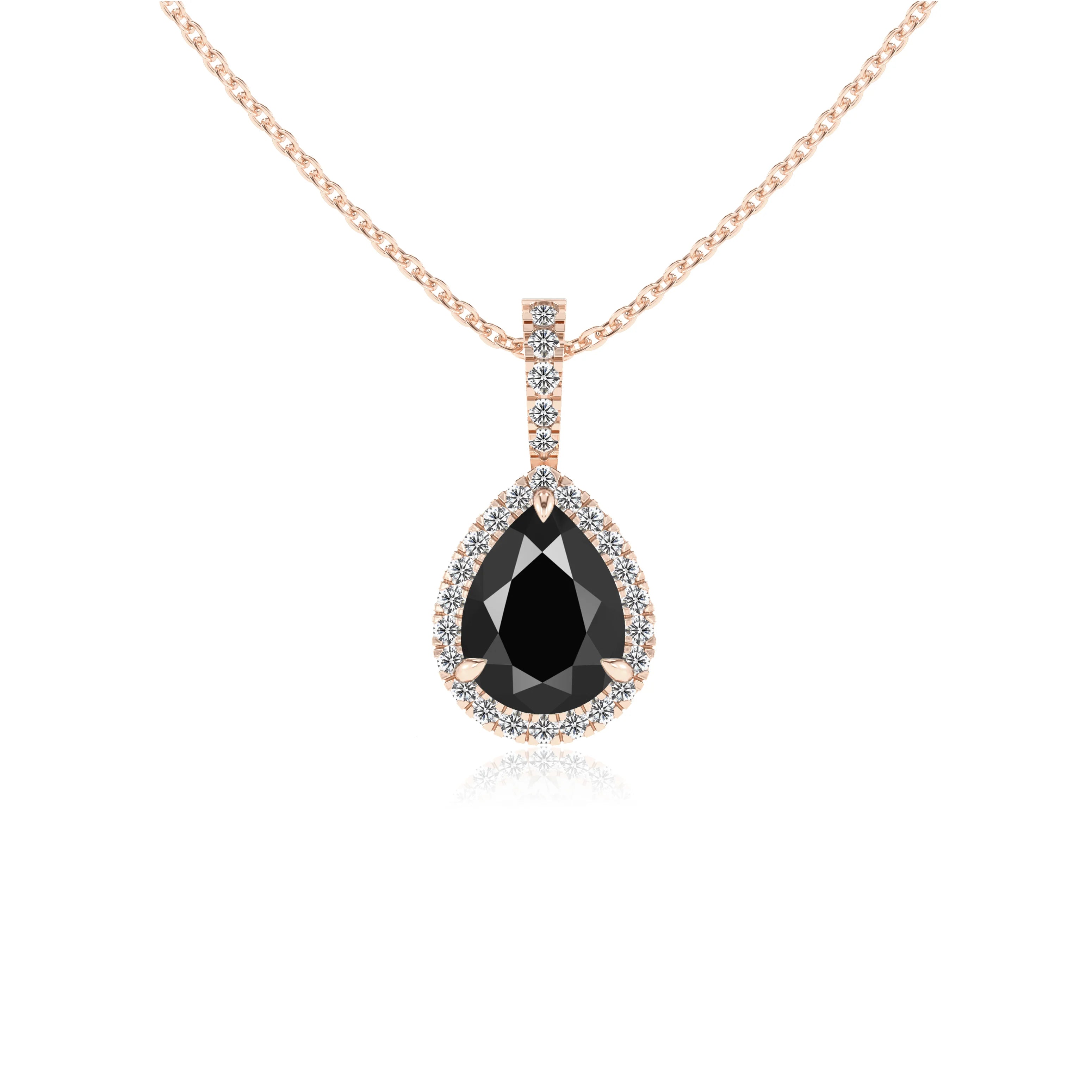 natural black-onyx pear solitaire necklaces in rose gold