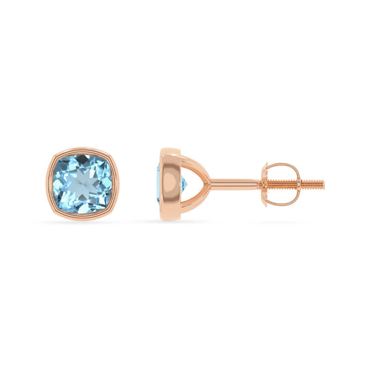 lab grown aquamarine cushion stud earrings in rose gold