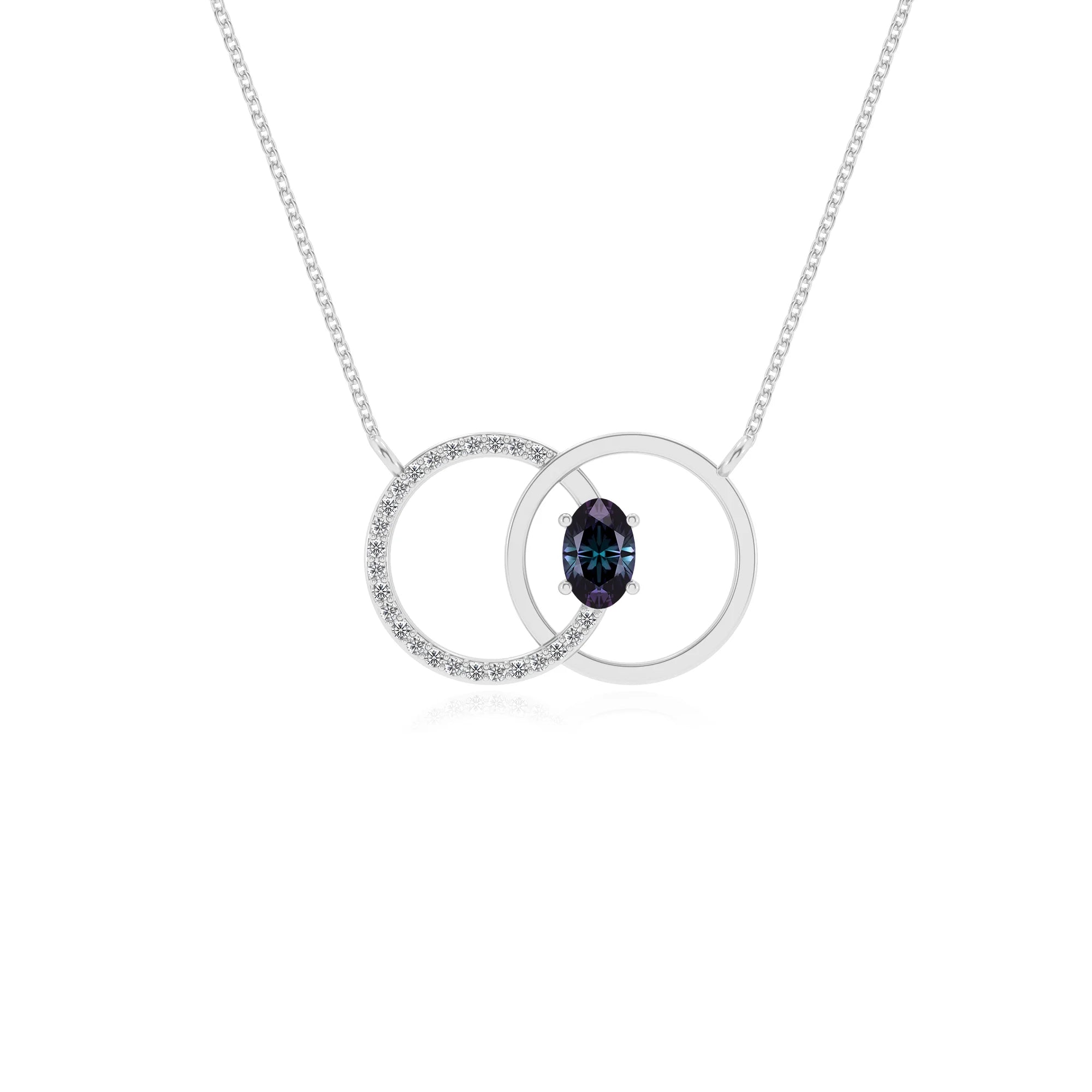 lab grown alexandrite oval solitaire necklaces in white gold