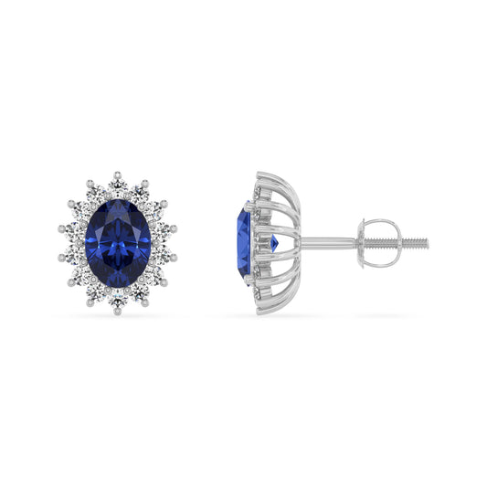 lab grown blue sapphire oval stud earrings in platinum