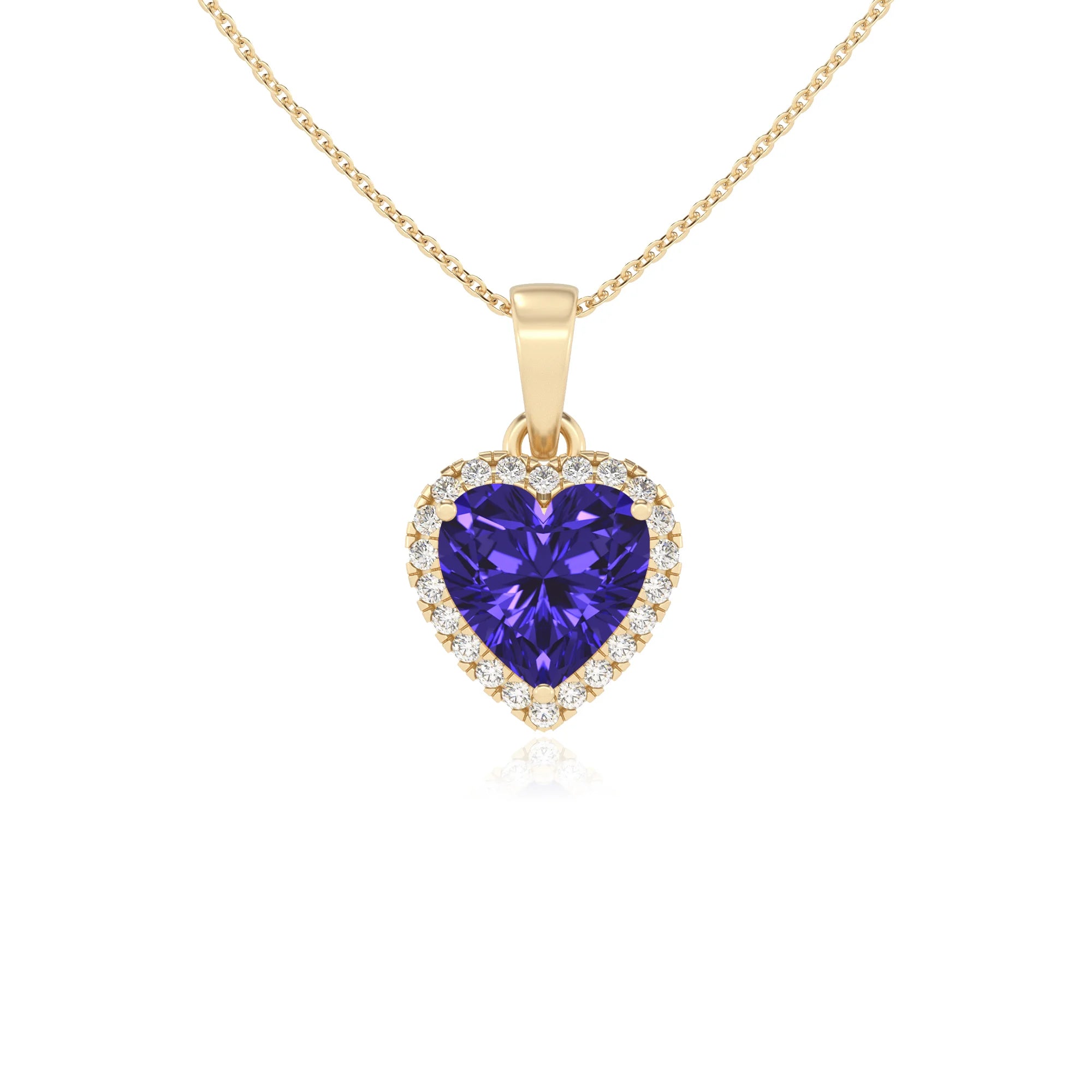lab grown tanzanite heart solitaire necklaces in yellow gold