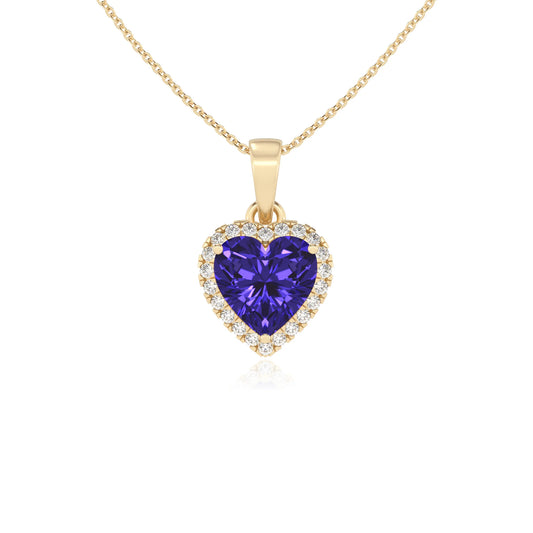 lab grown tanzanite heart solitaire necklaces in yellow gold