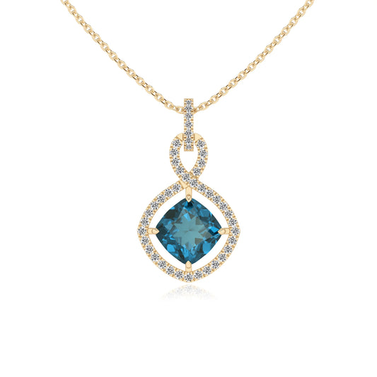 natural london-blue-topaz cushion infinity necklaces in yellow gold
