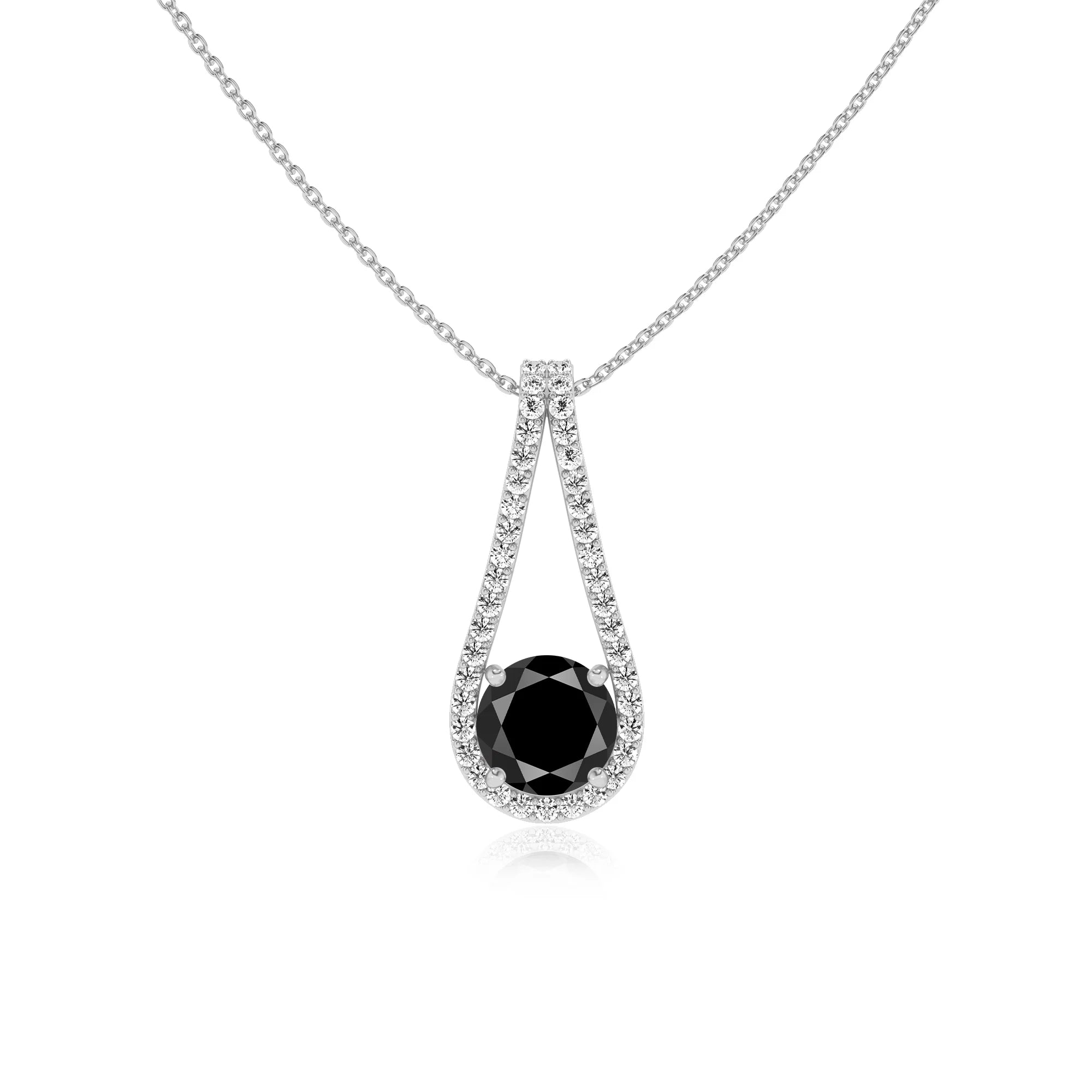natural black-onyx round solitaire v-bale necklaces in sterling silver