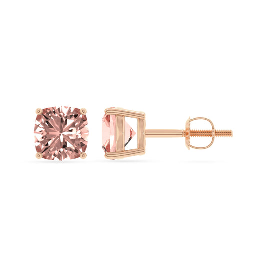 lab grown morganite cushion stud earrings in rose gold
