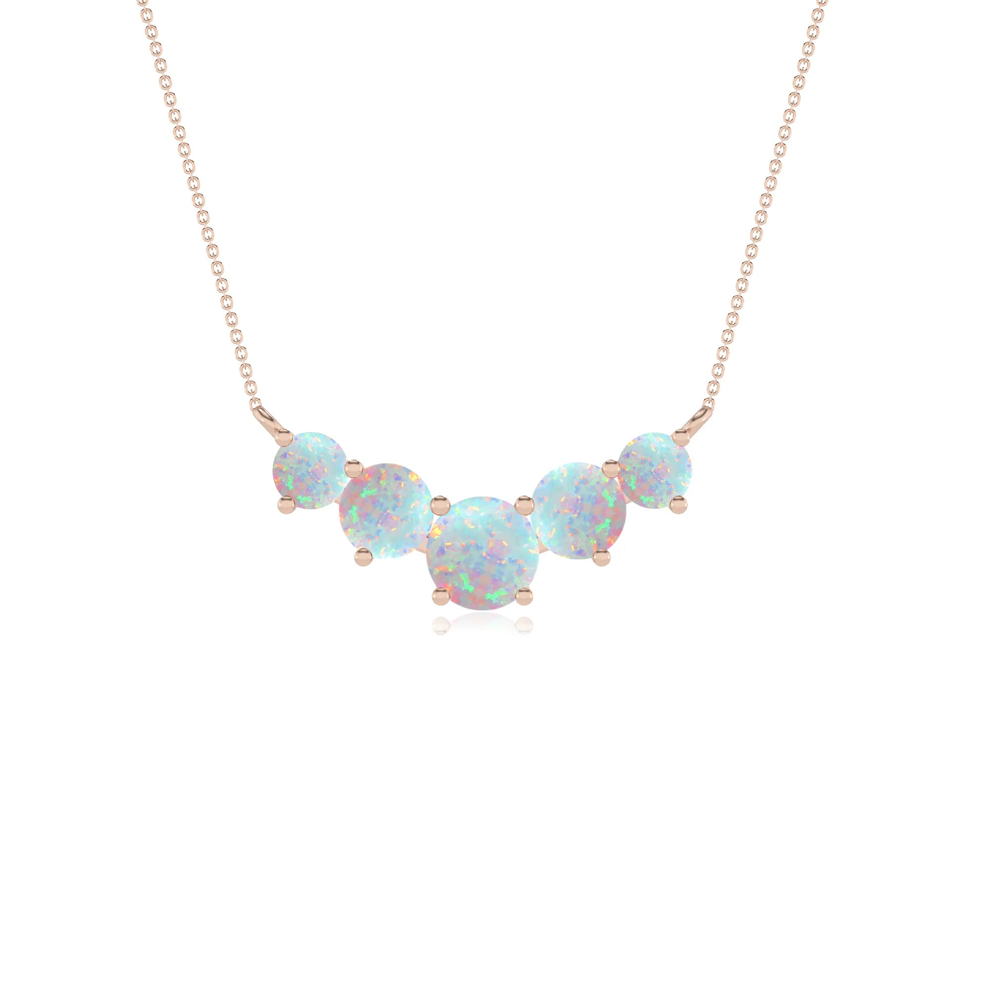 lab grown opal round bar necklaces in rose gold