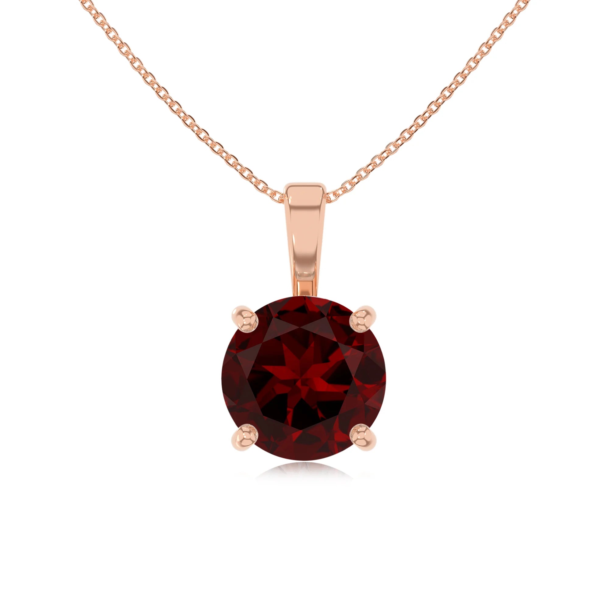 natural garnet round solitaire necklaces in rose gold