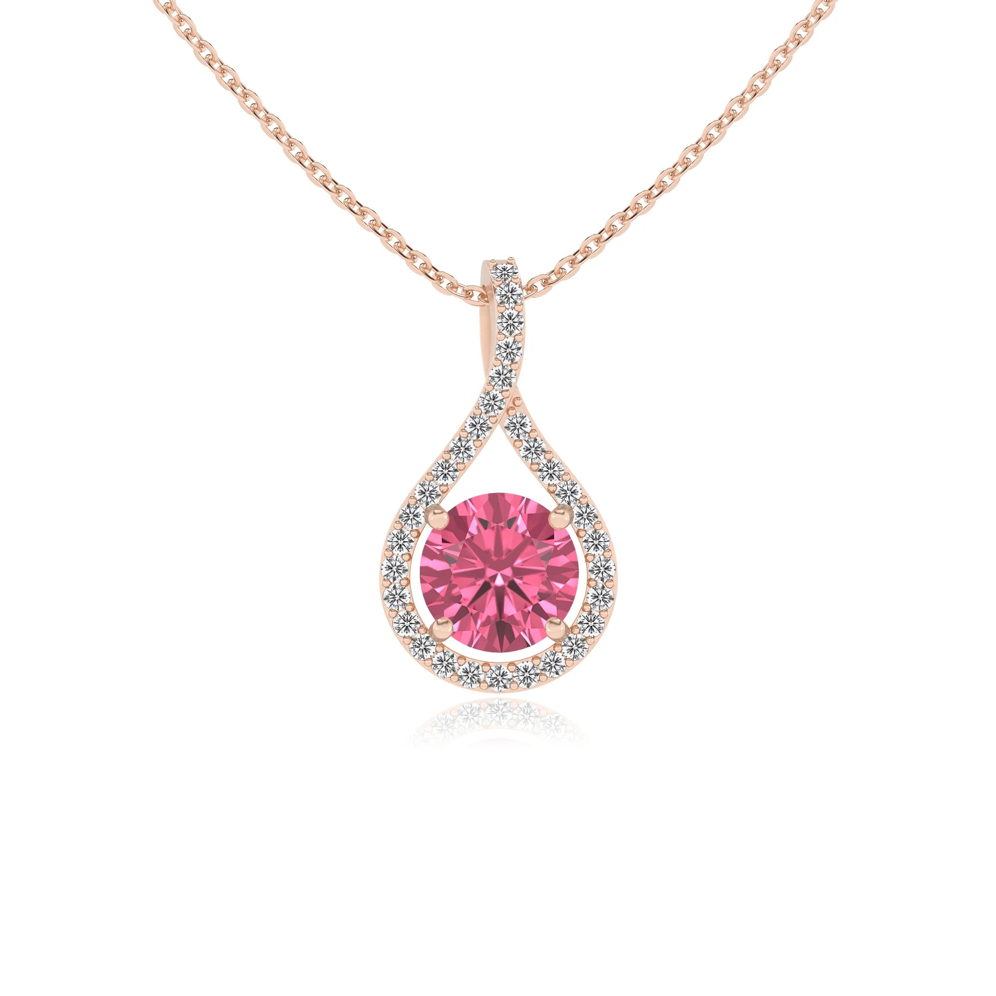 lab grown pink-tourmaline round solitaire necklaces in rose gold