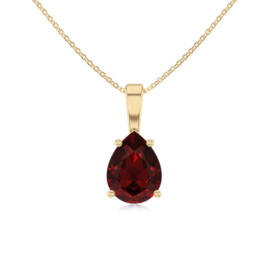natural garnet pear solitaire necklaces in yellow gold