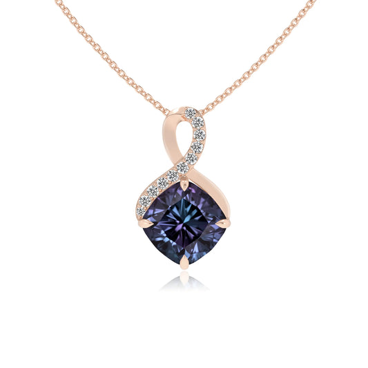 lab grown alexandrite cushion infinity necklaces in rose gold