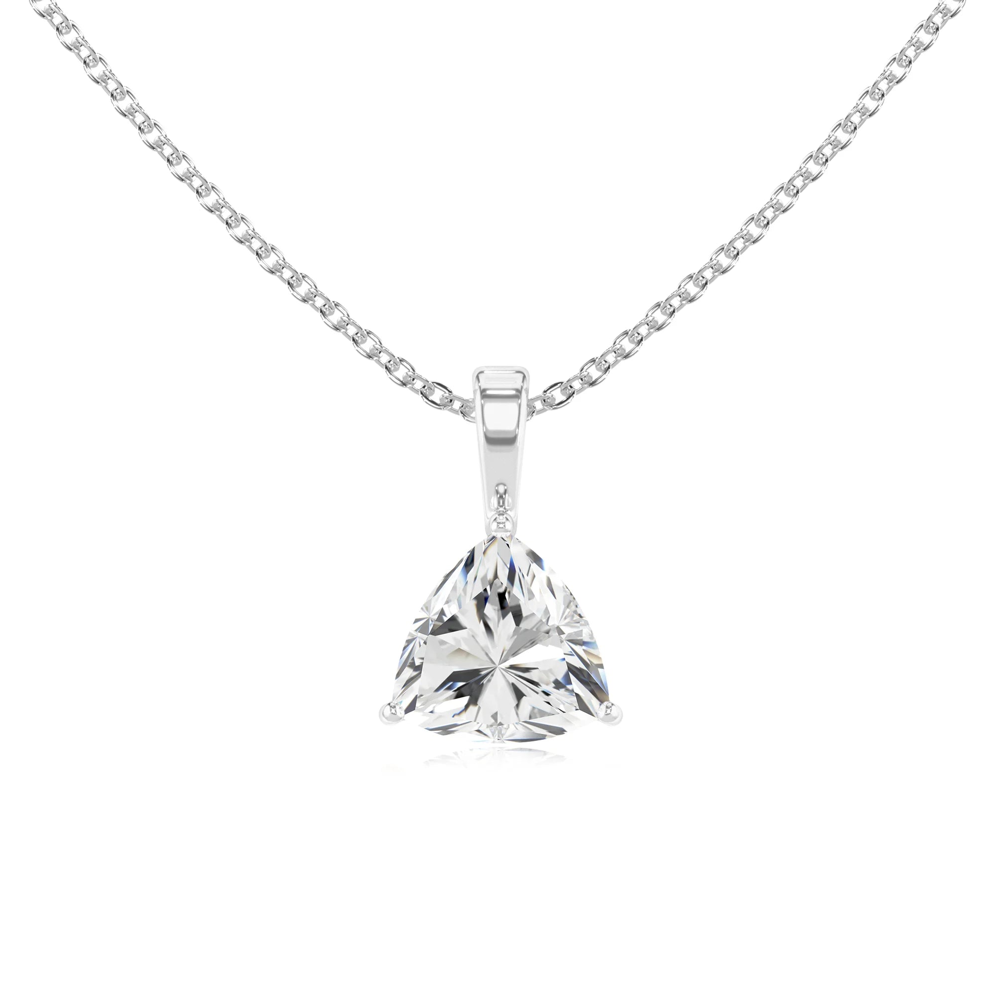 lab grown moissanite trillion solitaire necklaces in white gold