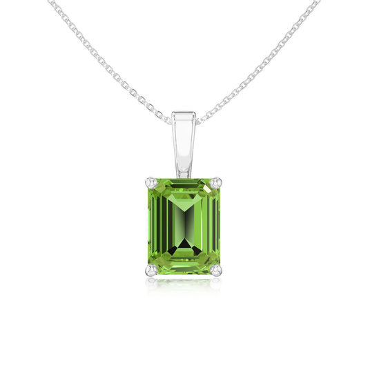 natural peridot emerald cut solitaire necklaces in white gold