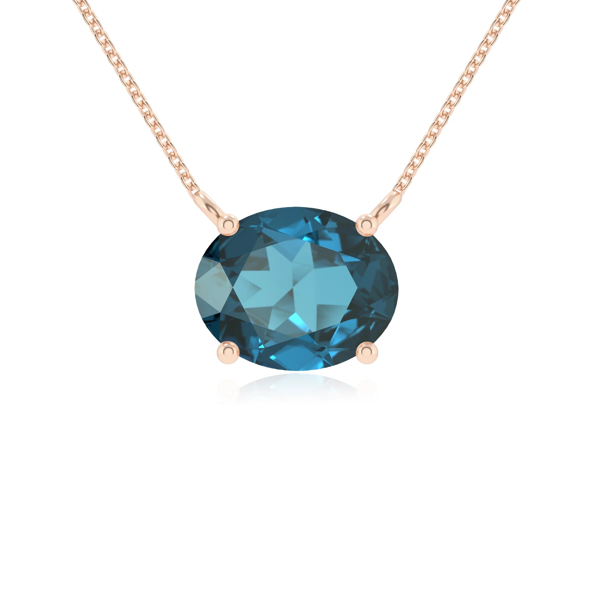 natural london-blue-topaz oval solitaire necklaces in rose gold