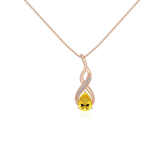 lab grown yellow-sapphire pear solitaire necklaces in rose gold