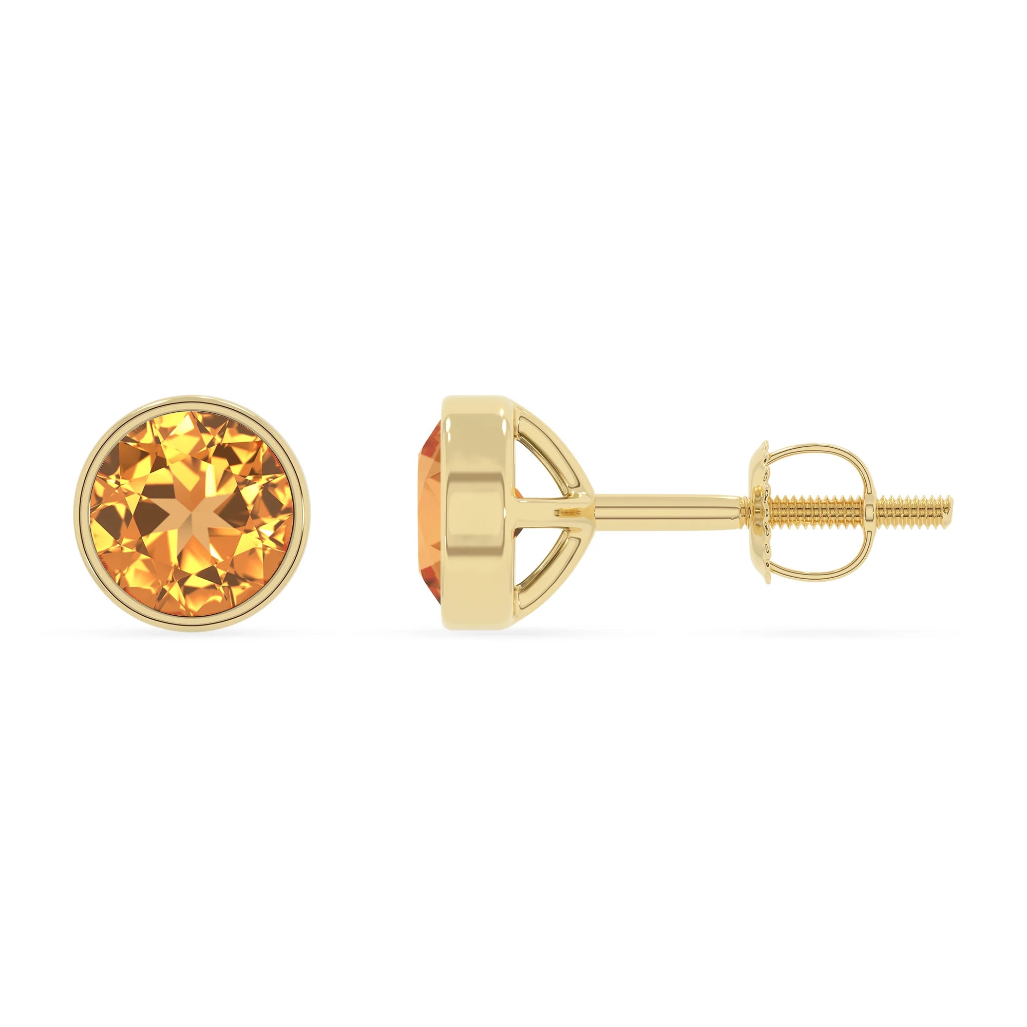 lab grown citrine round stud earrings in yellow gold