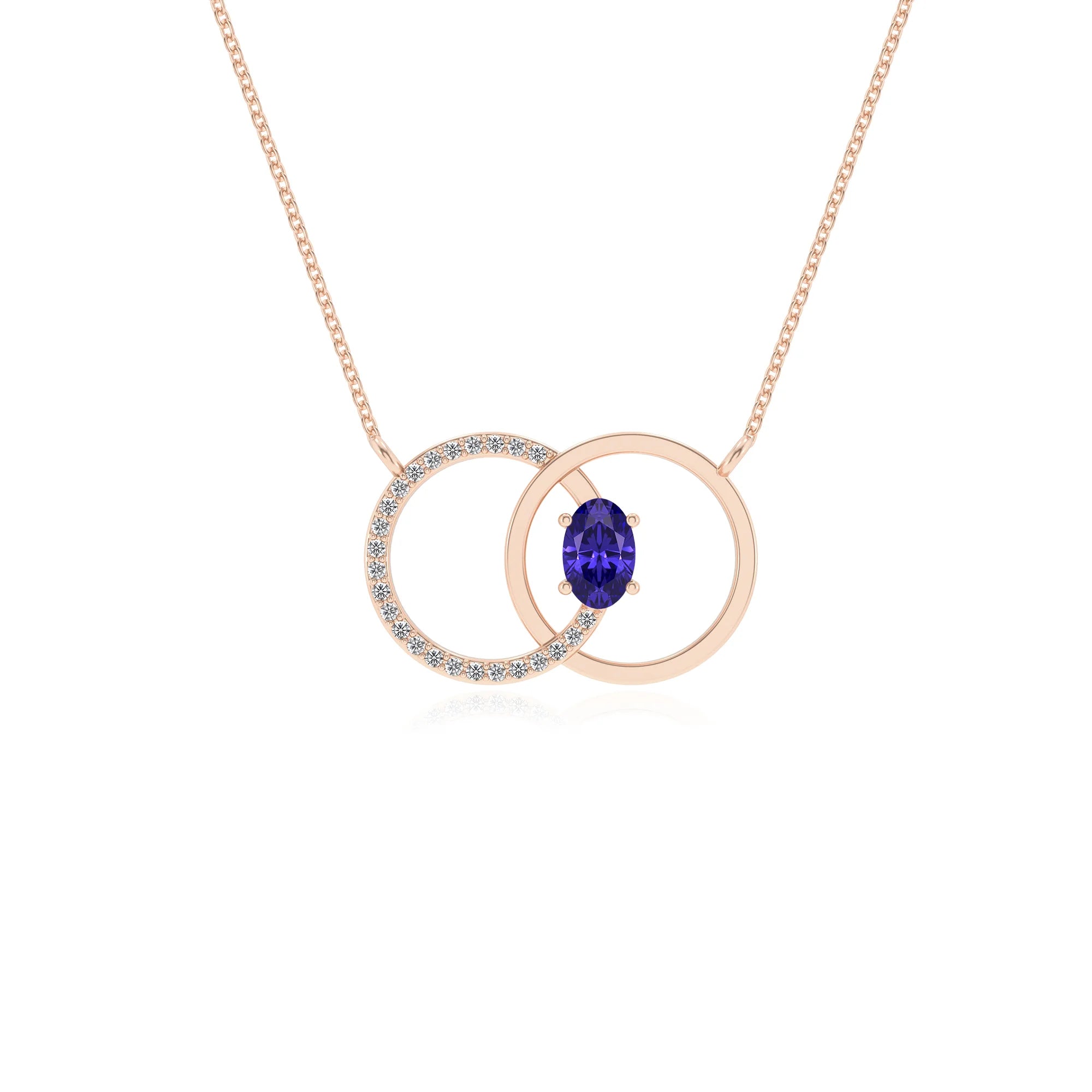 lab grown tanzanite oval solitaire necklaces in rose gold