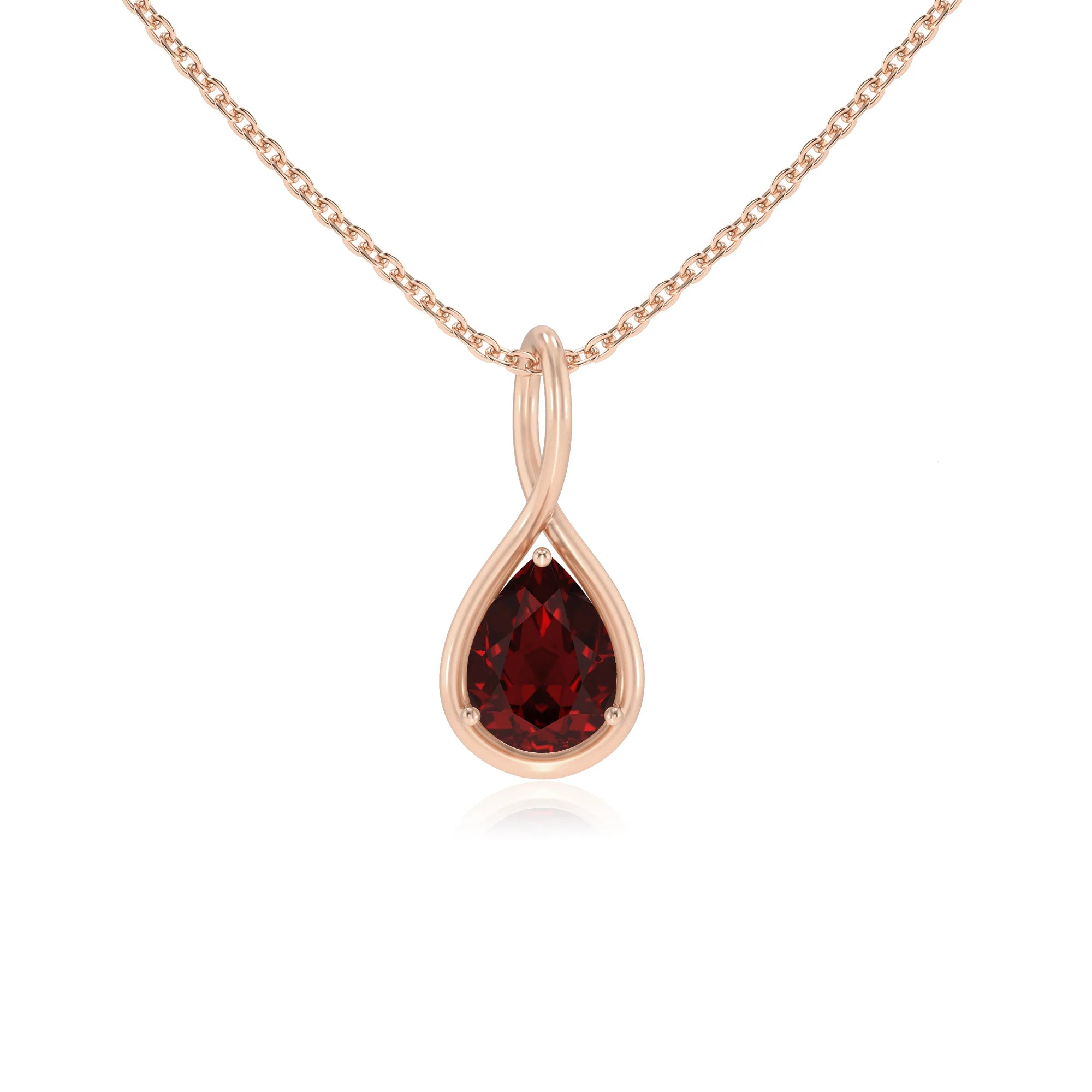 natural garnet pear solitaire necklaces in rose gold