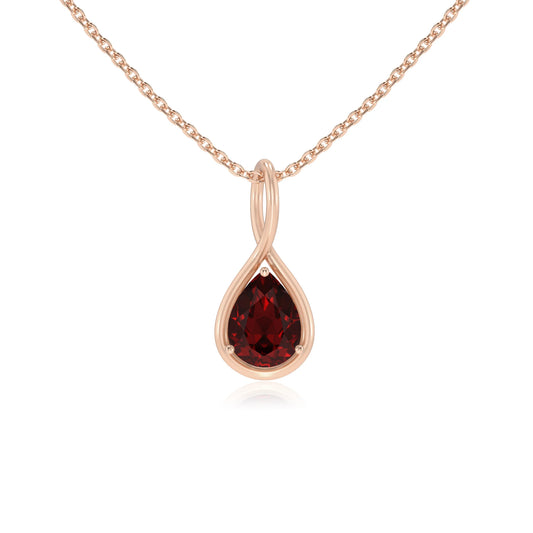 natural garnet pear solitaire necklaces in rose gold