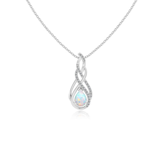 lab grown opal pear solitaire necklaces in sterling silver
