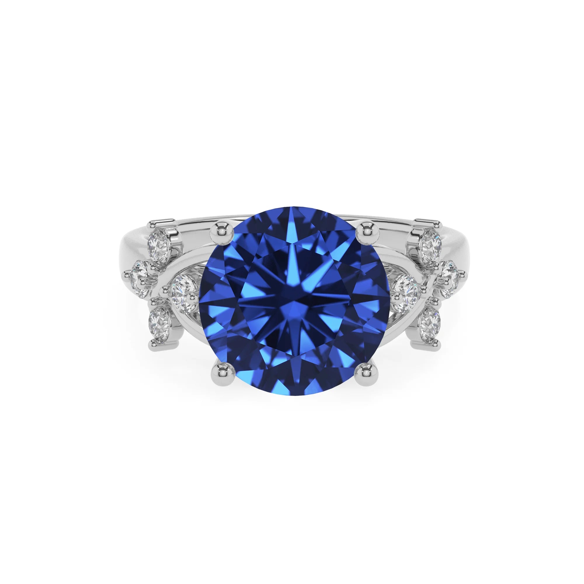 lab grown blue-sapphire round solitaire rings in sterling silver