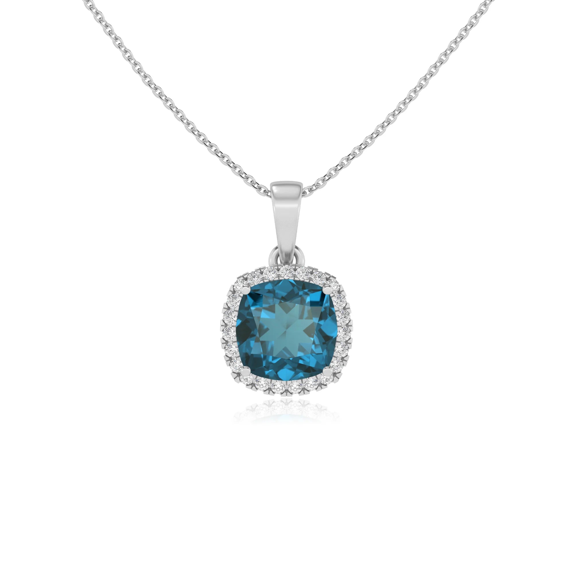 natural london-blue-topaz cushion solitaire necklaces in platinum