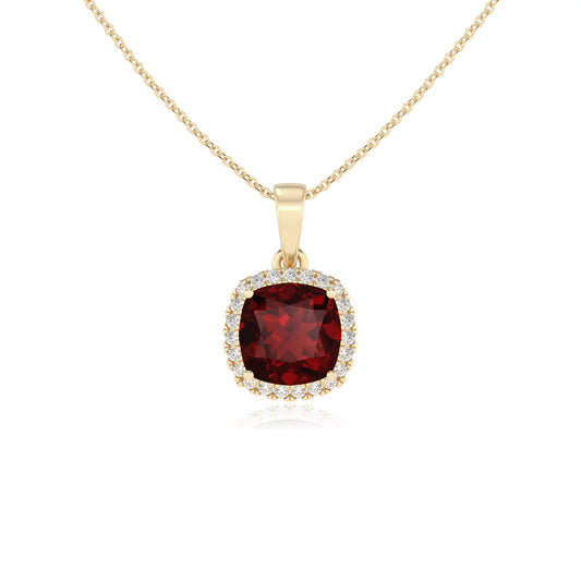 natural garnet cushion solitaire necklaces in yellow gold