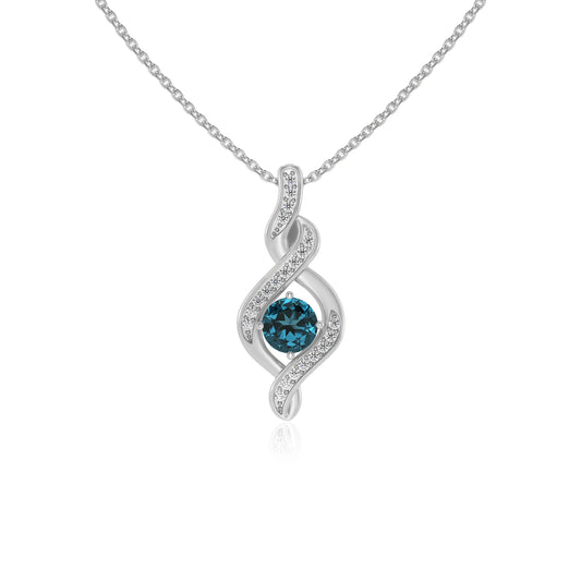 natural london-blue-topaz round solitaire necklaces in sterling silver