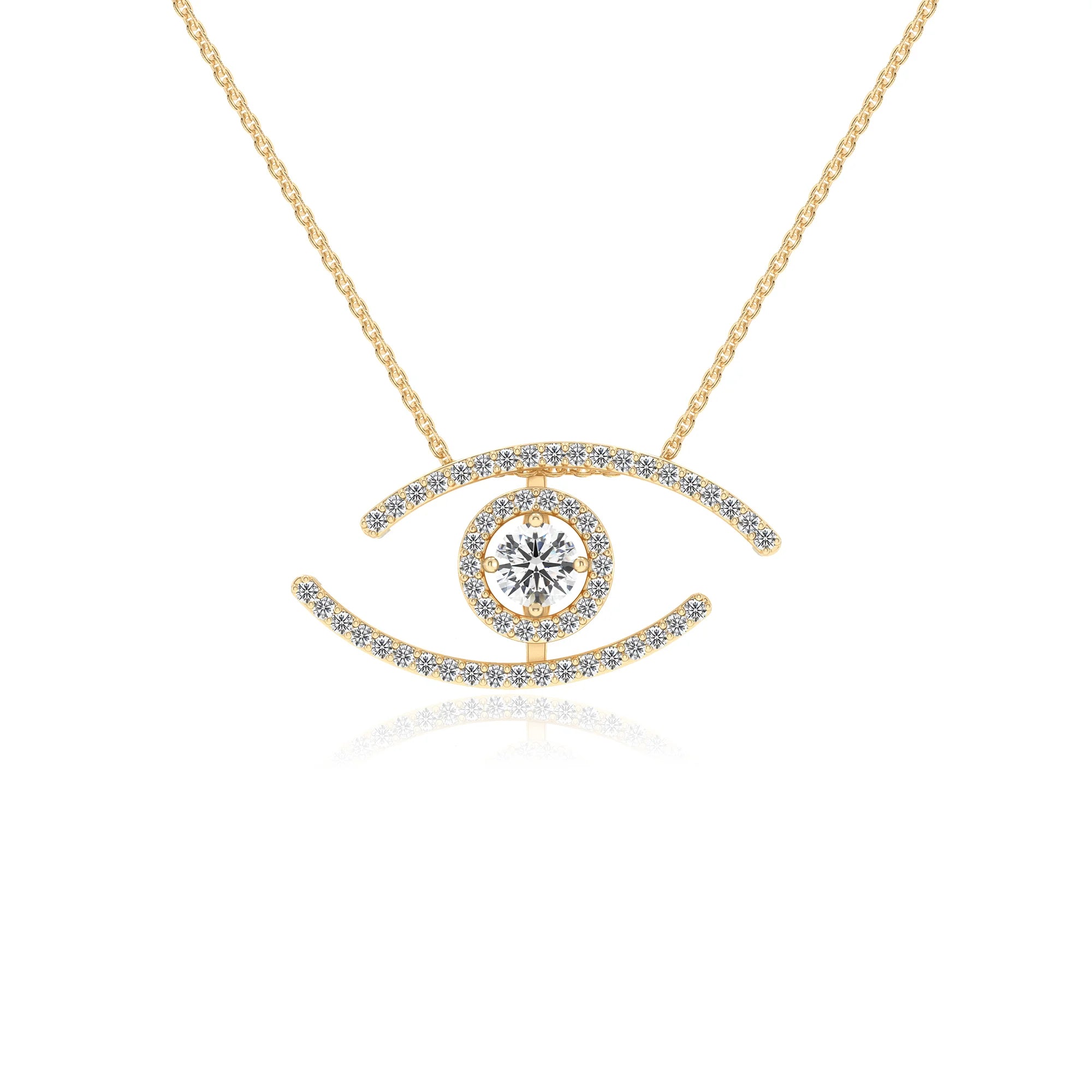 lab grown moissanite round solitaire necklaces in yellow gold