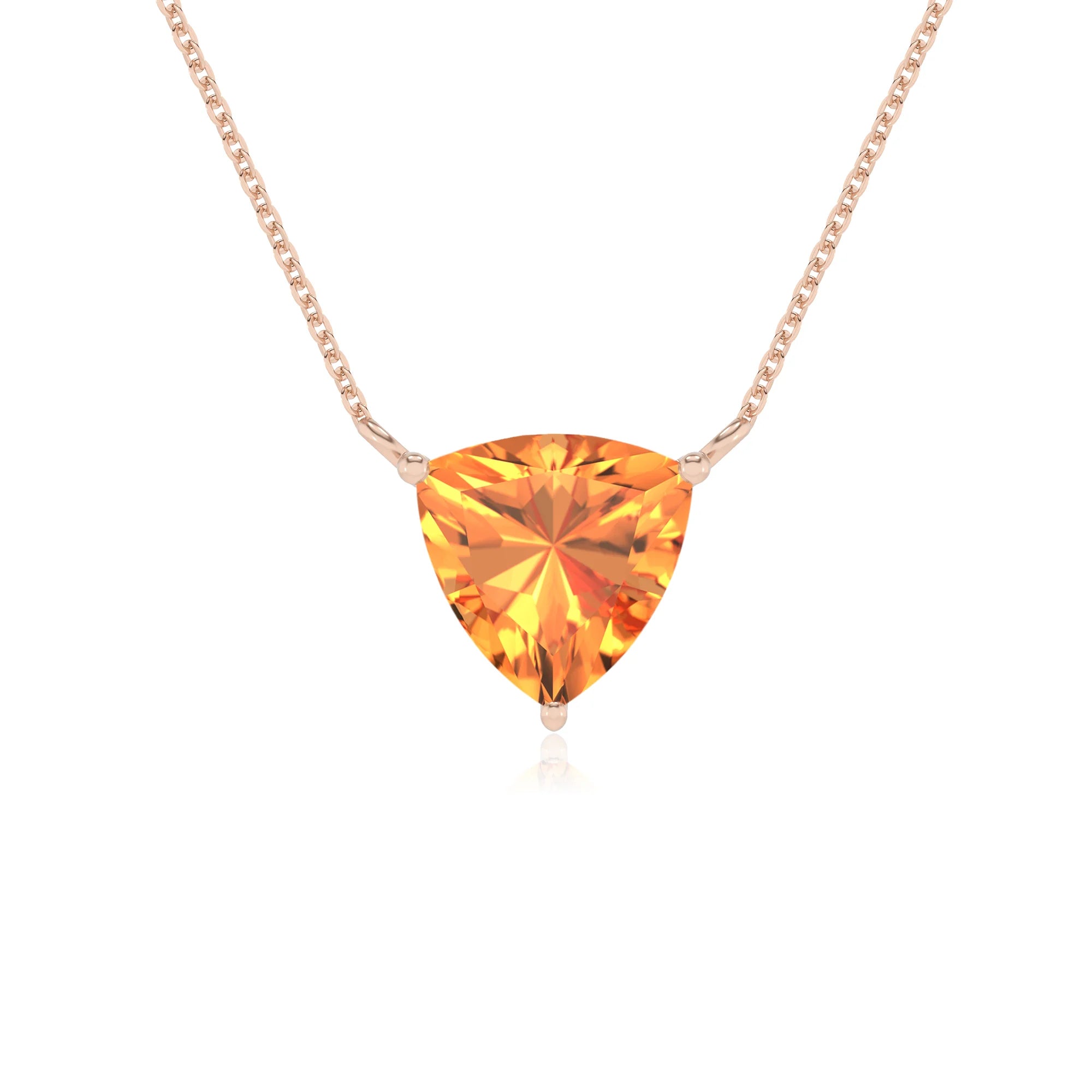 lab grown citrine trillion solitaire necklaces in rose gold