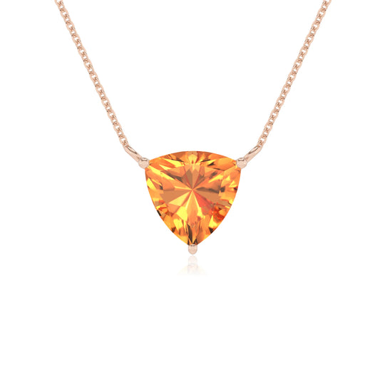 lab grown citrine trillion solitaire necklaces in rose gold