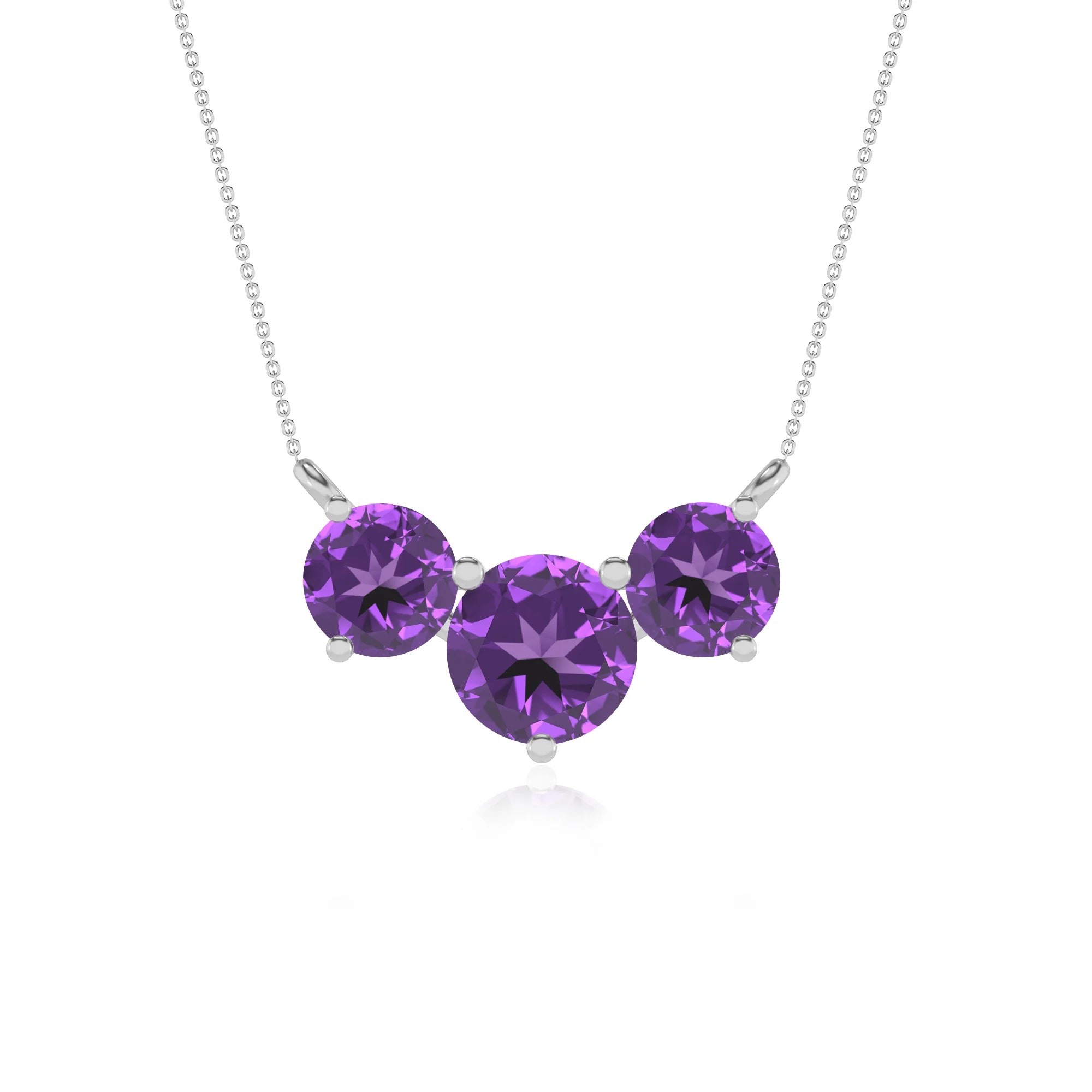 lab grown amethyst round solitaire v-bale necklaces in sterling silver