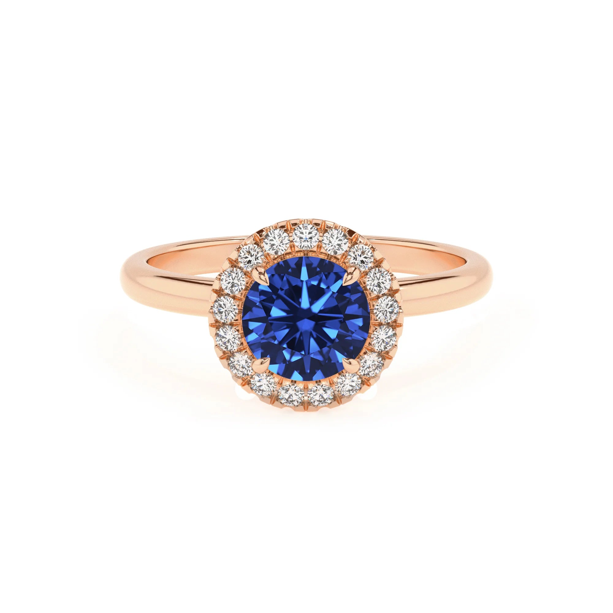 lab grown blue-sapphire round solitaire rings in rose gold
