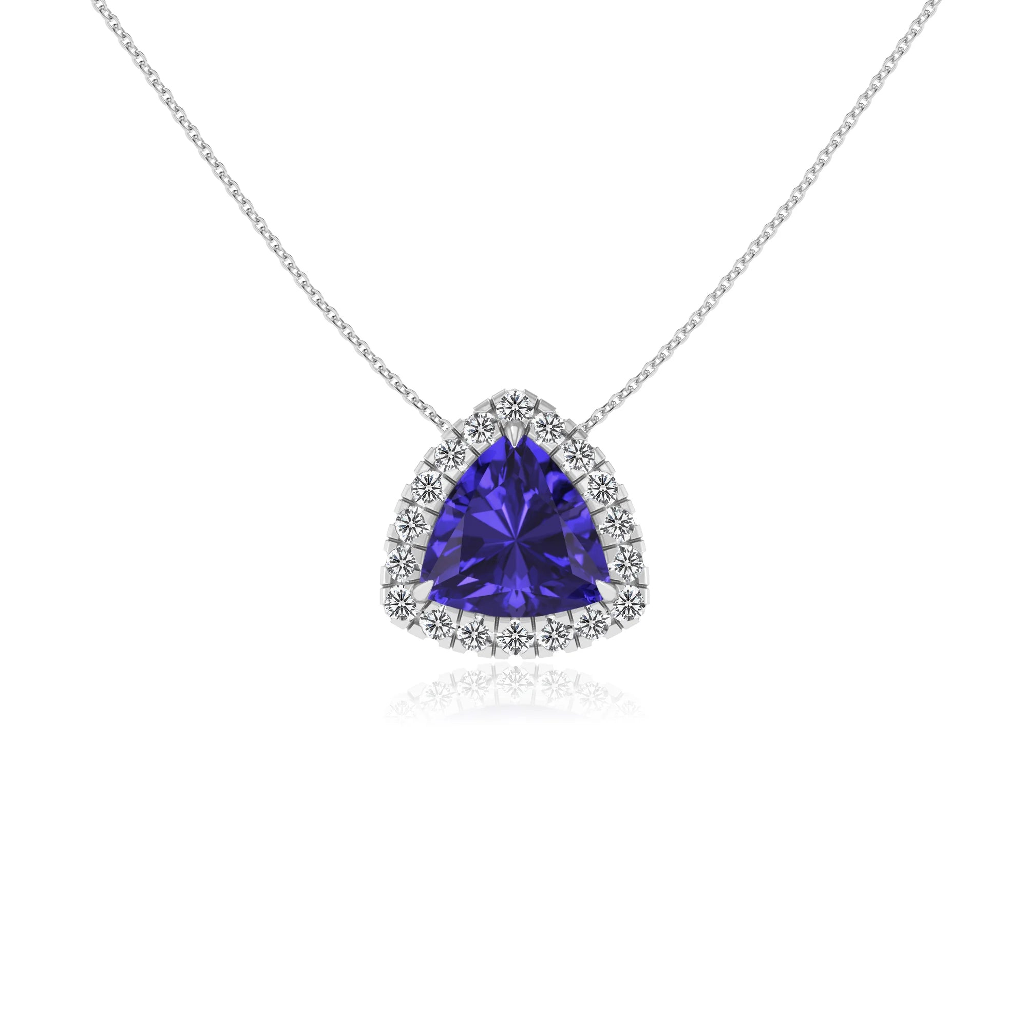 lab grown tanzanite trillion solitaire necklaces in platinum