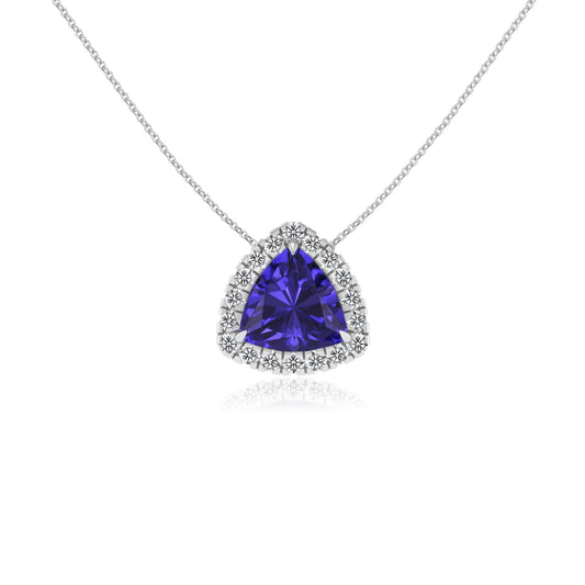 lab grown tanzanite trillion solitaire necklaces in platinum