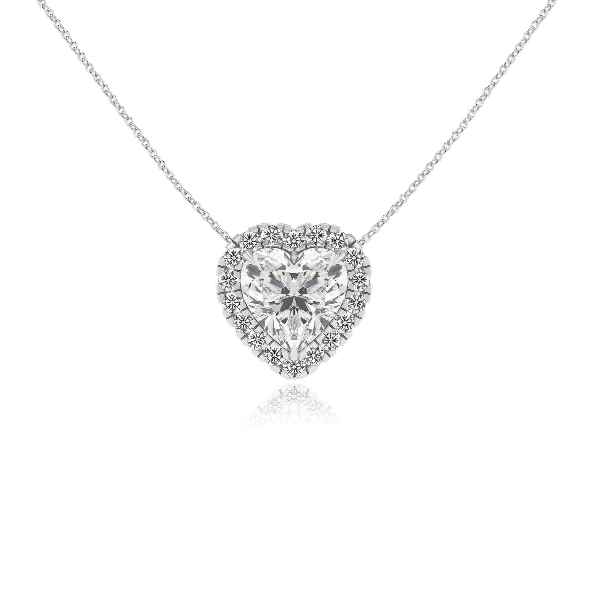 lab grown moissanite heart solitaire necklaces in platinum