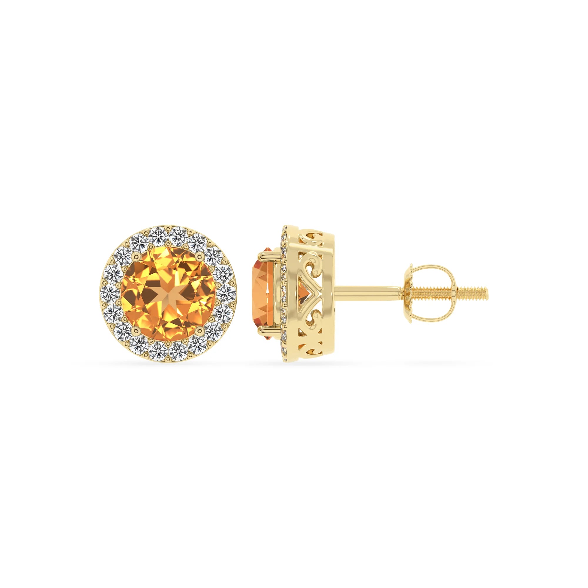 lab grown citrine round stud earrings in yellow gold