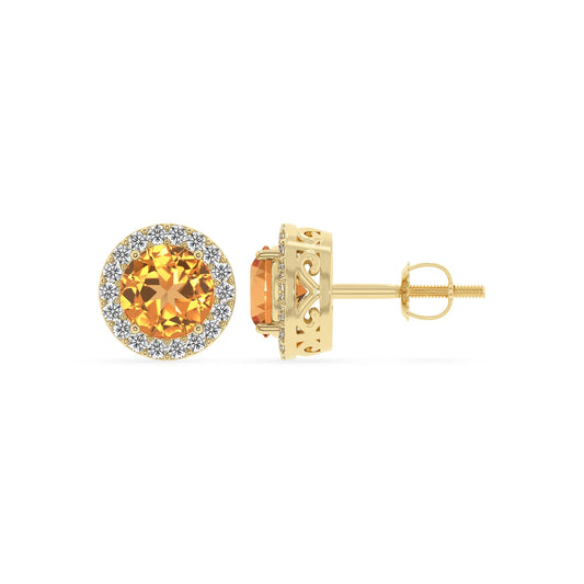 lab grown citrine round stud earrings in yellow gold