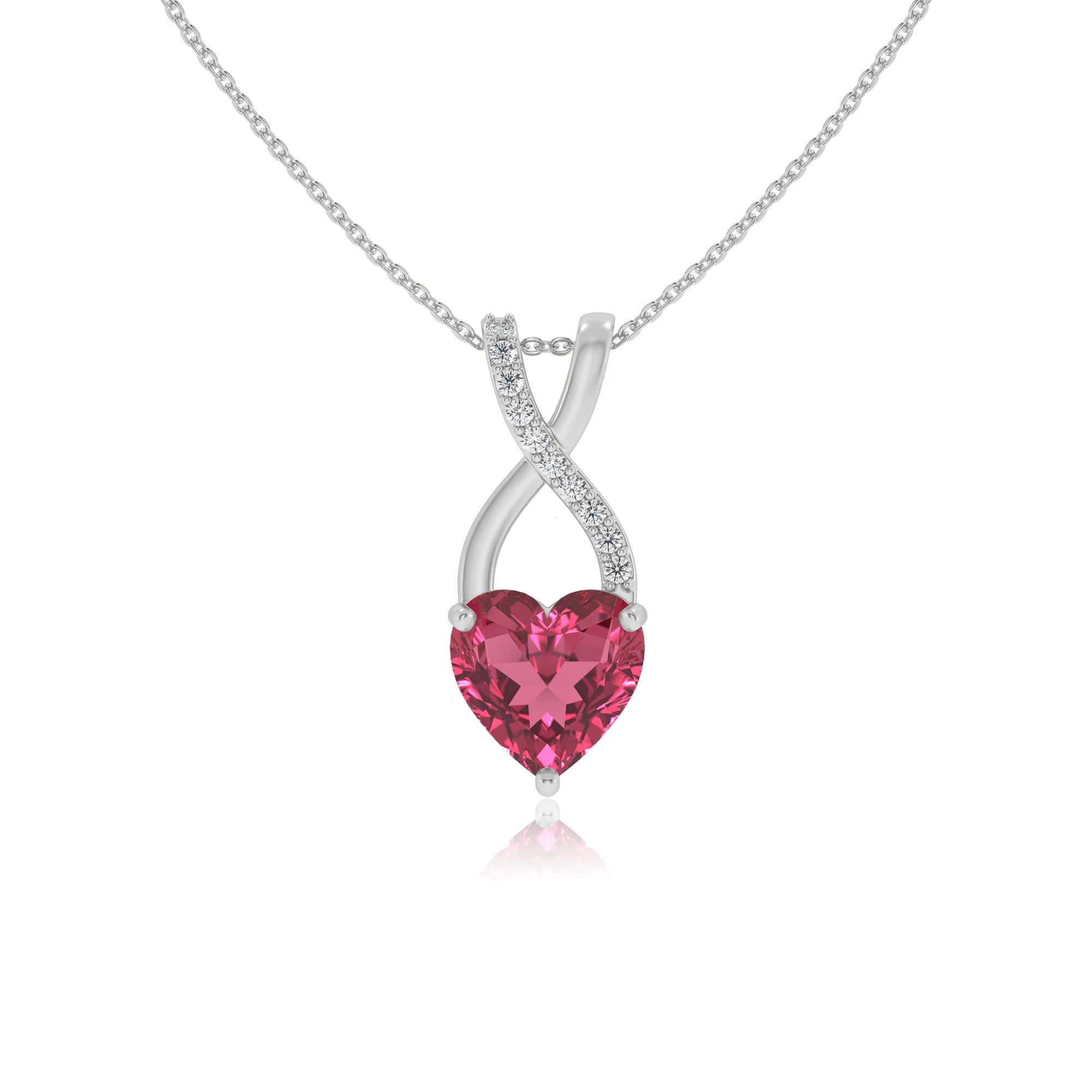 lab grown pink-tourmaline heart solitaire necklaces in white gold