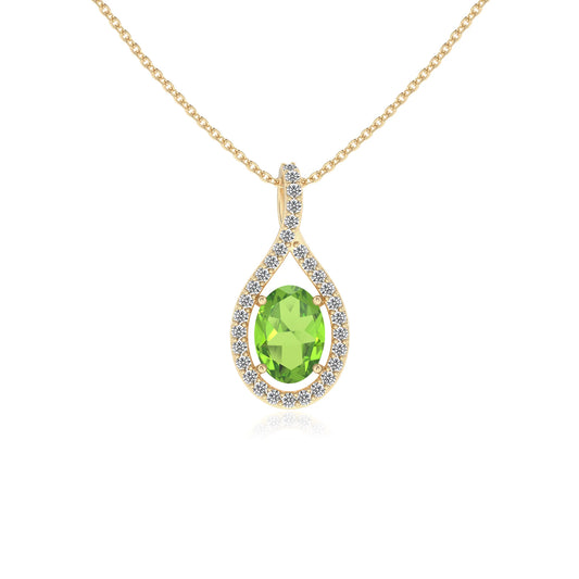 natural peridot oval solitaire necklaces in yellow gold